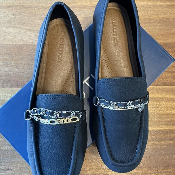 NIB, Nautica Women's size 9 Black Sommerland Casual Slip-on Loafers Chain Detail - Picture 7 of 11